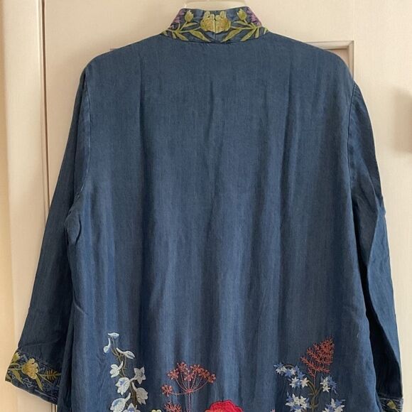NWT Johnny WAS DENIM LYOCELL FULLY EMBROIDERED SIDE POCKET KIMONO SIZE US L … - Picture 7 of 15